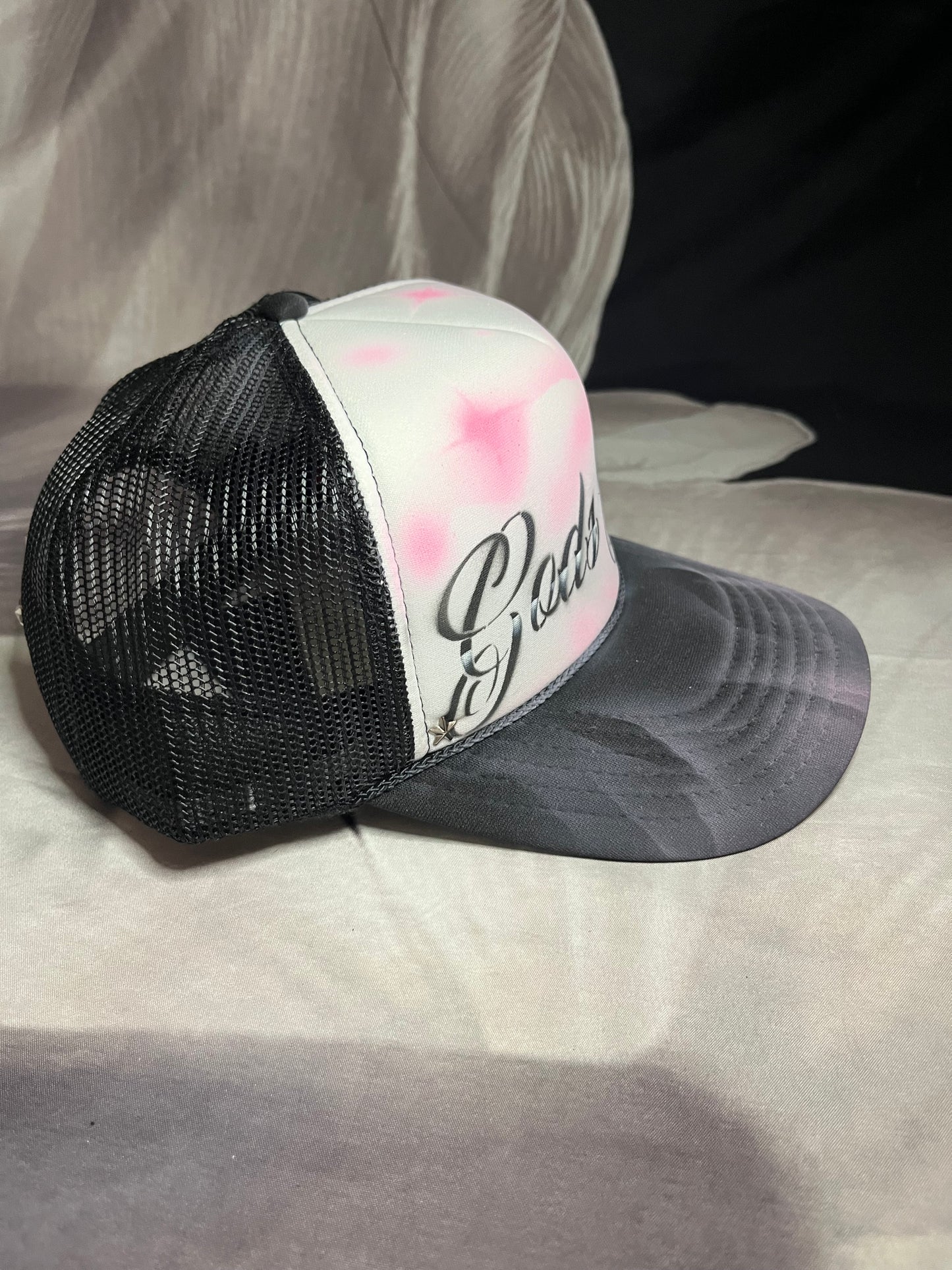 Pink “Gods Gift” Airbrushed 5 panel SnapBack Trucker Hat
