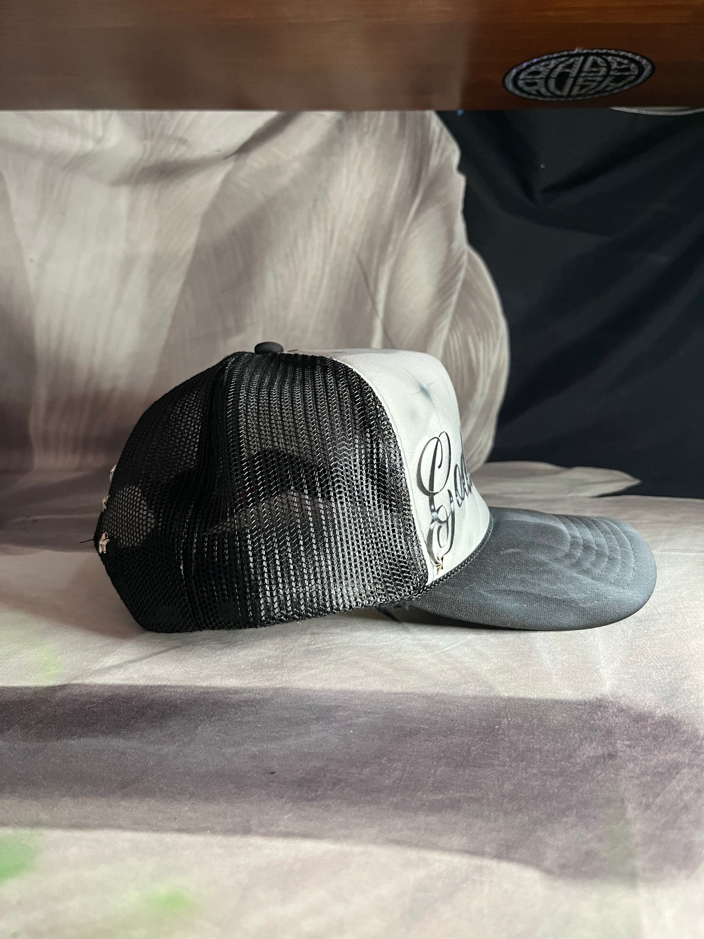 Smokey Grey “Gods Gift” Airbrushed 5 panel SnapBack Trucker Hat