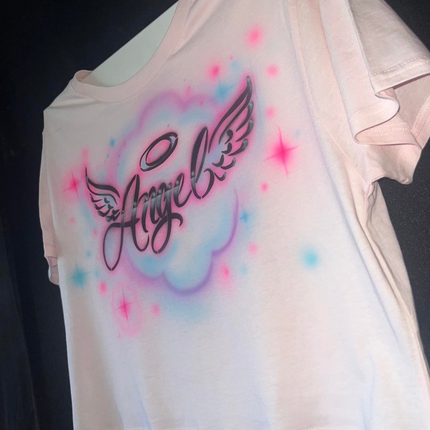 Custom Cropped Angel Tee airbrushed Desing Safe to wash