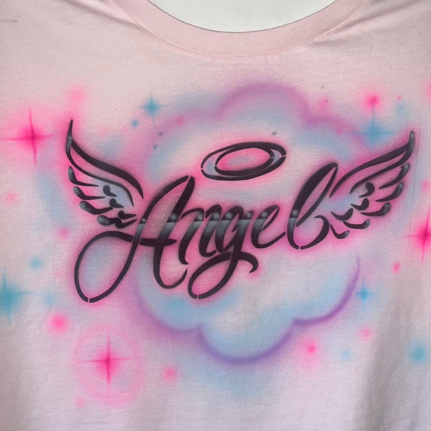 Custom Cropped Angel Tee airbrushed Desing Safe to wash