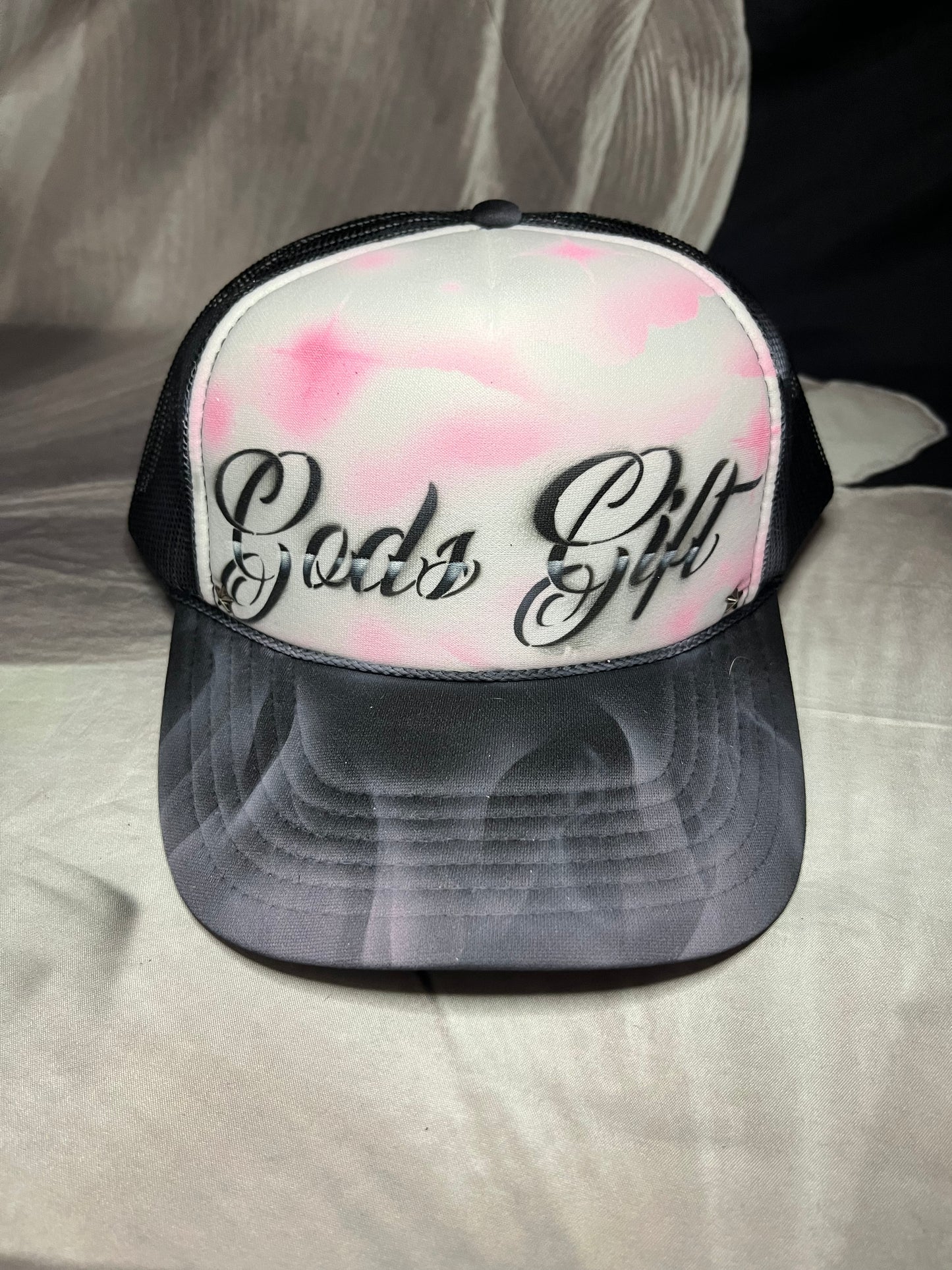 Pink “Gods Gift” Airbrushed 5 panel SnapBack Trucker Hat
