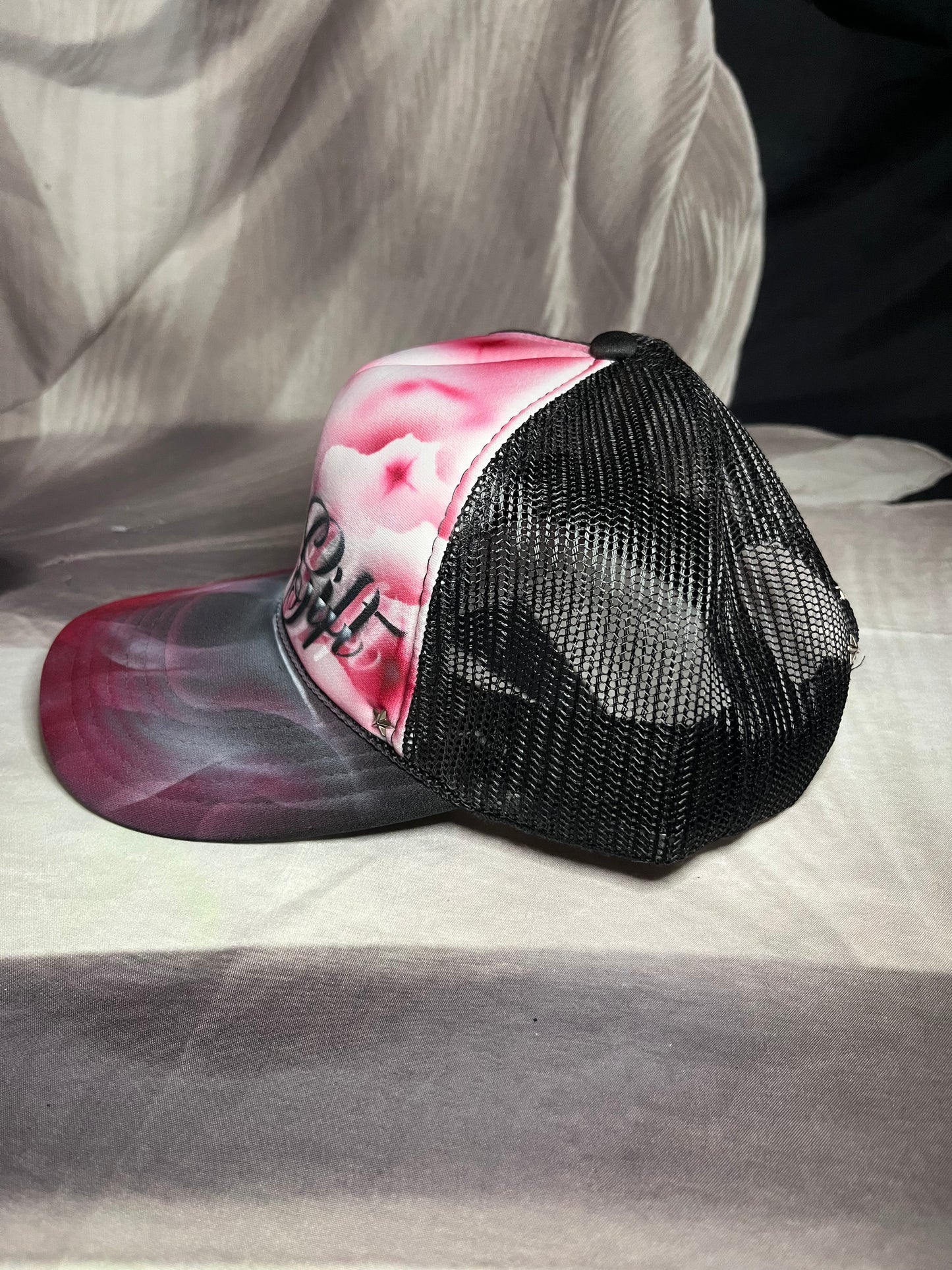 Red “Gods Gift” Airbrushed 5 panel SnapBack Trucker Hat