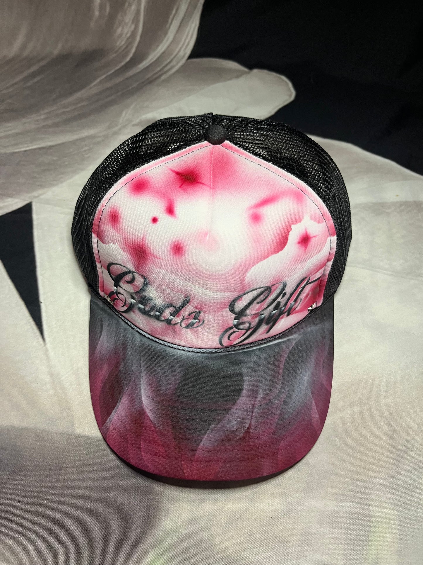 Red “Gods Gift” Airbrushed 5 panel SnapBack Trucker Hat