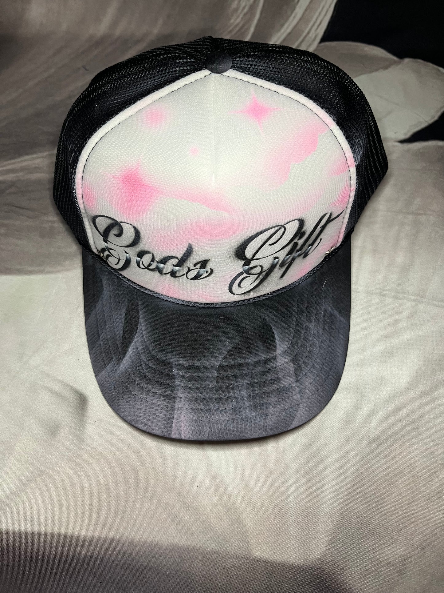 Pink “Gods Gift” Airbrushed 5 panel SnapBack Trucker Hat