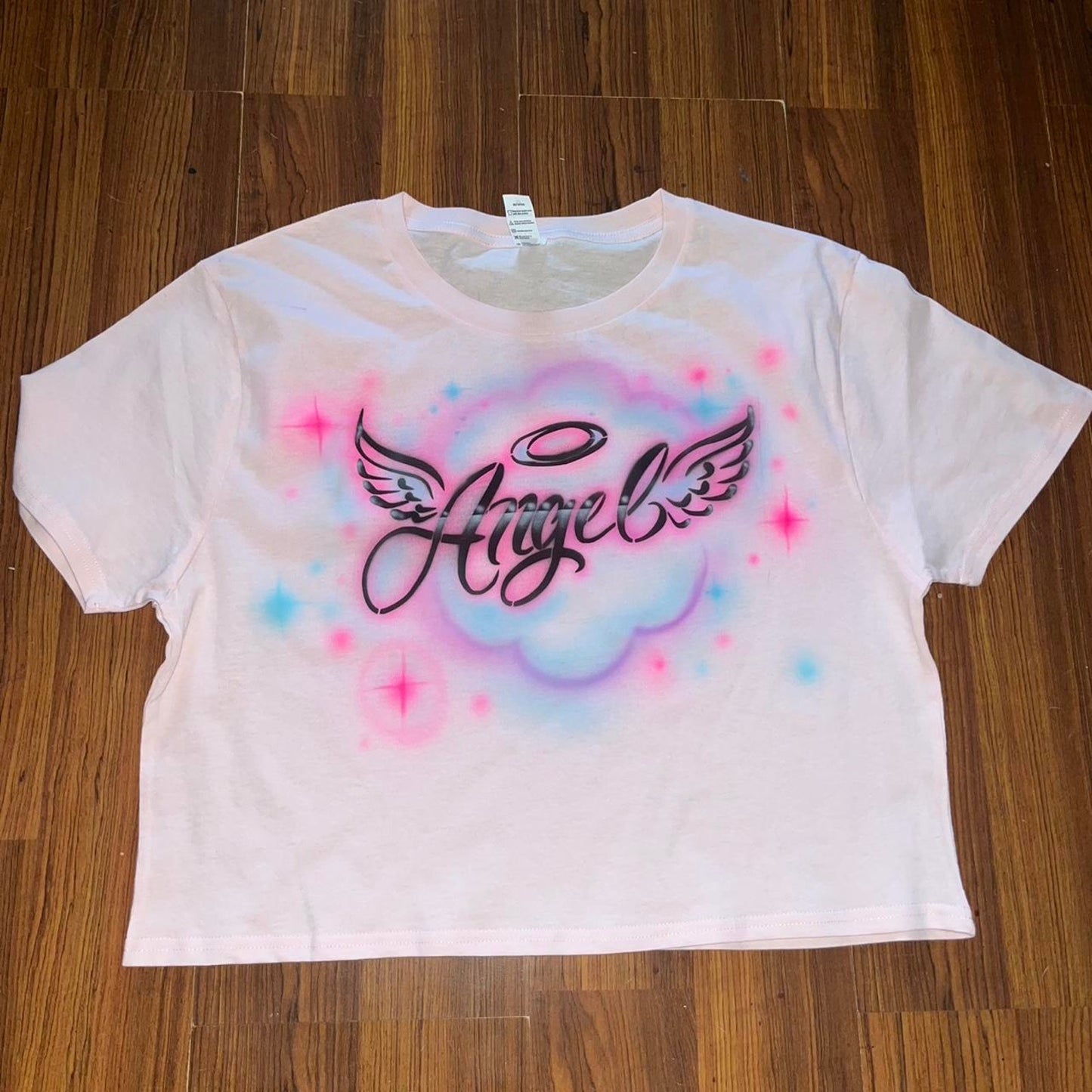 Custom Cropped Angel Tee airbrushed Desing Safe to wash