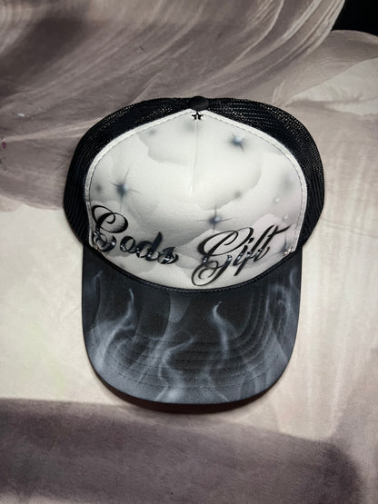 Smokey Grey “Gods Gift” Airbrushed 5 panel SnapBack Trucker Hat