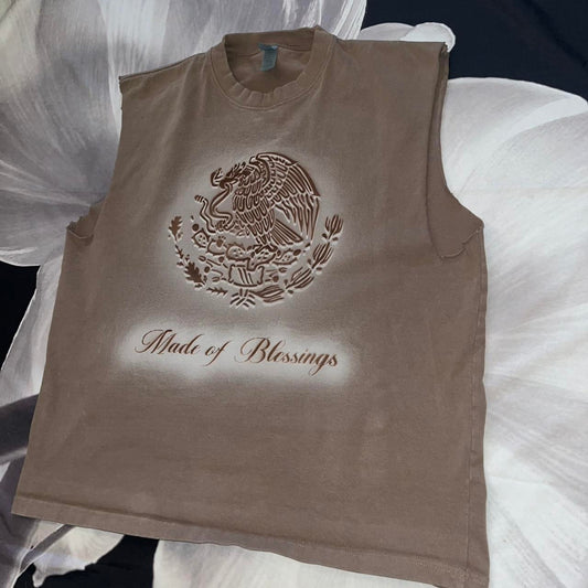 Mexican flag Made of Blessings airbrushed Sleeveless Tshirt