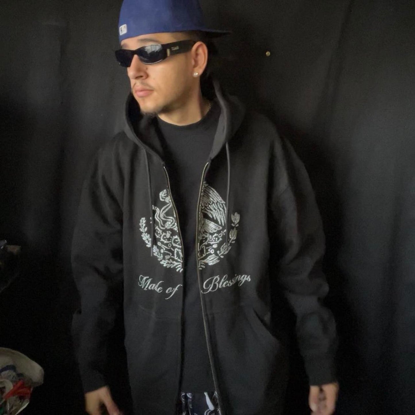 Diamond Encrusted Mexican flag M.O.B Zip up hoodie