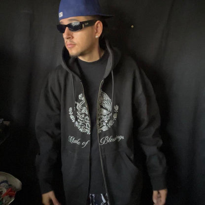 Diamond Encrusted Mexican flag M.O.B Zip up hoodie