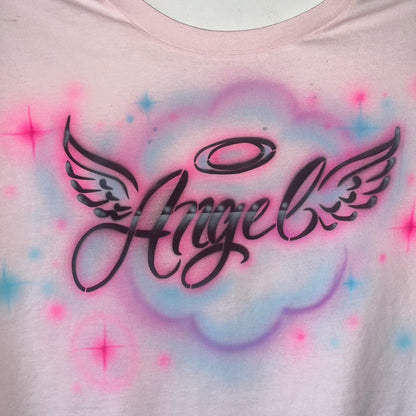 Custom Cropped Angel Tee  airbrushed Desing Safe to wash