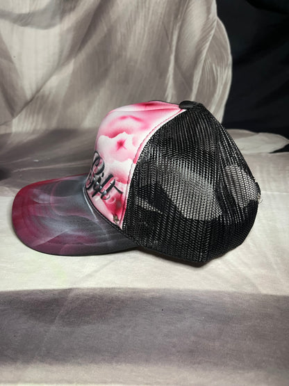 Red “Gods Gift” Airbrushed 5 panel SnapBack Trucker Hat