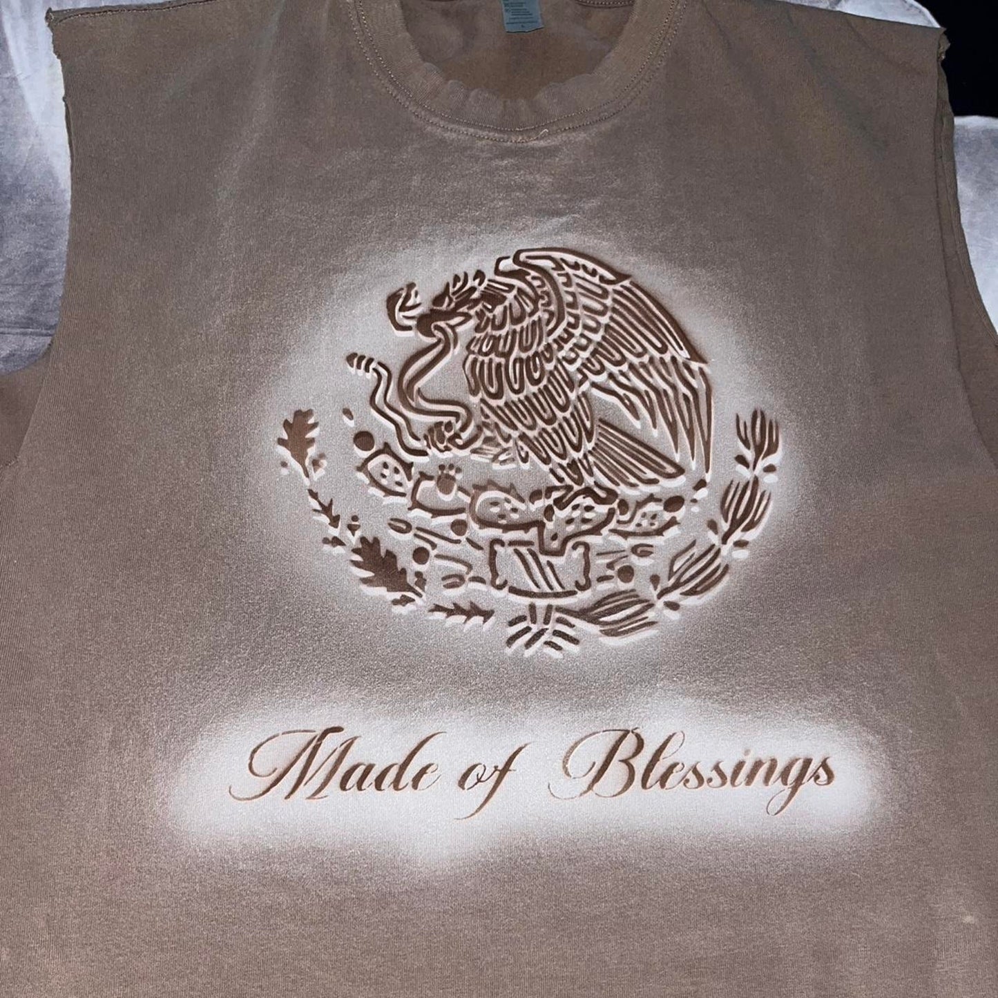 Mexican flag Made of Blessings airbrushed Sleeveless Tshirt
