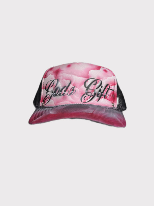 Red “Gods Gift” Airbrushed 5 panel SnapBack Trucker Hat