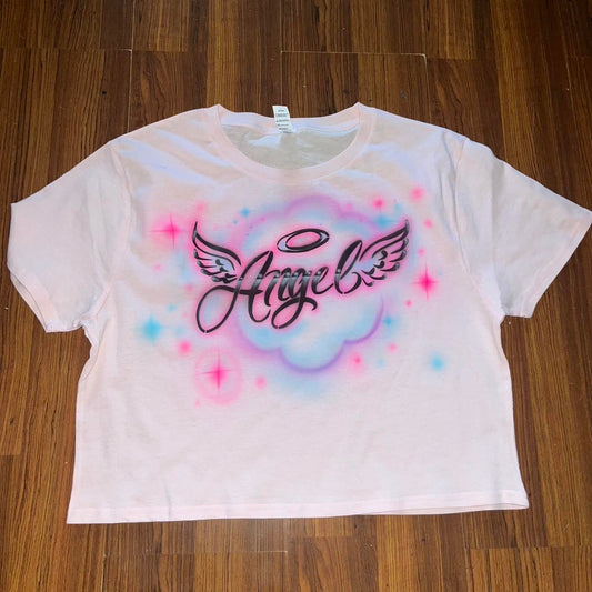 Custom Cropped Angel Tee  airbrushed Desing Safe to wash